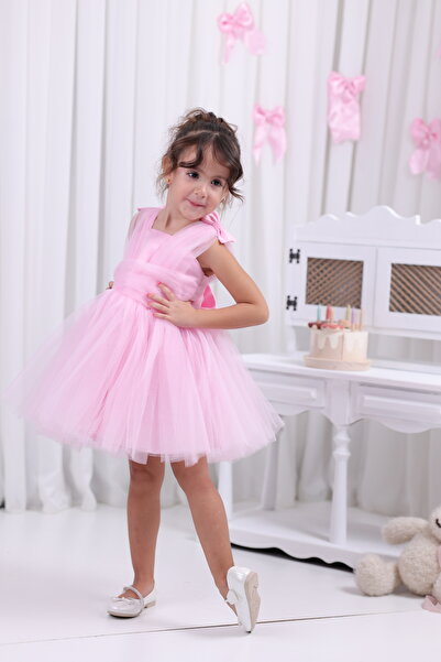 GNL BUTİK kız çocuk pembe fiyonklu elbise