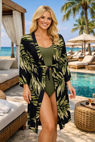 forte bella Etnik Desen Trand Maxi Kuşaklı Kimono