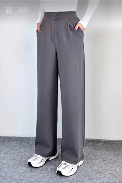 bysoca Women's Gray High Waist Pleated Wide Leg Palazzo Pants with Pockets an...