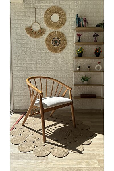 silla Concept Kaburga Sandalye Teddy Krem Kumaş Natural Ahşap Sandalye