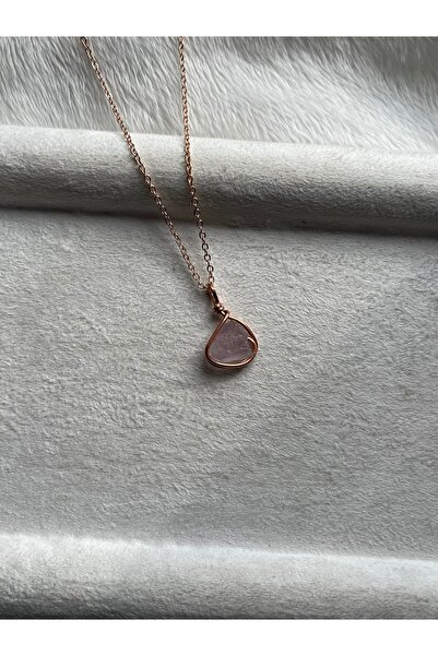 Pel Design Raw Amethyst Stone Copper Rose Gold Plated Spiral Necklace (One Pi...