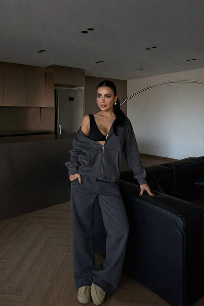 YAKAMEL طقم بدلة رياضية نسائية مكون من 3 خيوط، مريح وناعم، مزود بسحّاب، خصر م...