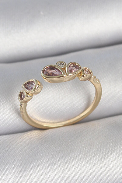 shopwave النحاس الذهب اللون الوردي قطرة الزركون حجر خاتم المرأة قابل للتعديل