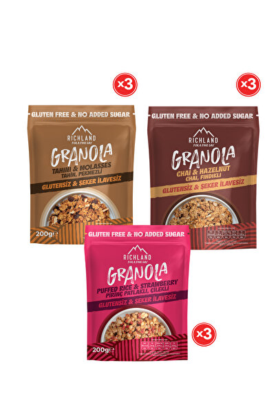Richland Glutensiz Granola Serisi – 3’lü Set (9 Adet x 200 Gr)