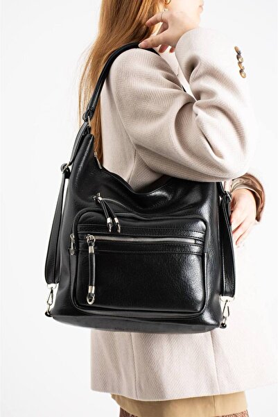 Çanta Trend Soft Multi-Compartment Faux Leather Backpack and Shoulder Bag