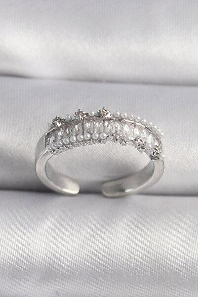 shopwave خاتم نسائي من سلسلة VIP بتفاصيل لؤلؤية من حجر الزركون باللون الفضي