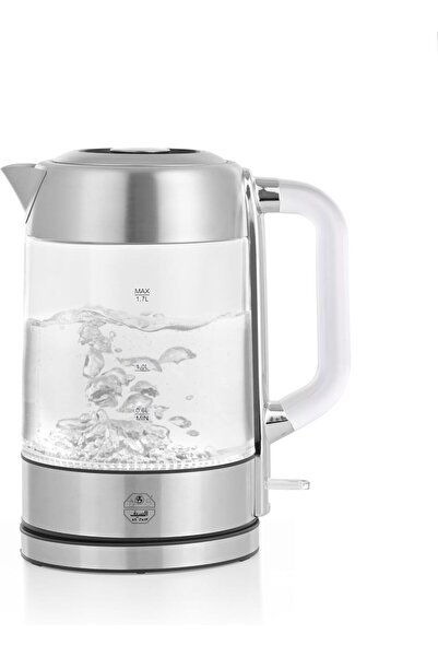 ALSAIF Electric Kettle 2200W, Transparent Handle, 1.7L, Silver, 2-Year