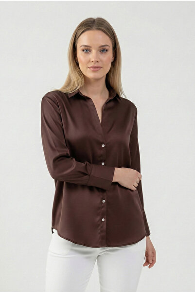 Qu Style Long Sleeve Buttoned Satin Shirt