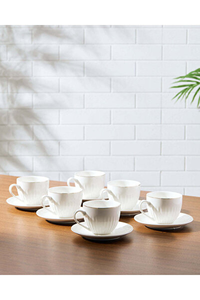 REDTAG طقم فنجان وصحن أبيض بحافة ذهبية (12 قطعة)