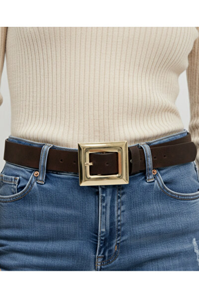 NEW JOURNAL Bitter Brown pentru femei, pătrat mare, auriu cu cataramă piele s...