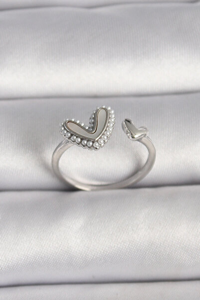 shopwave النحاس الفضي اللون الأبيض المينا اللؤلؤ مفصلة نموذج القلب حلقة قابلة...