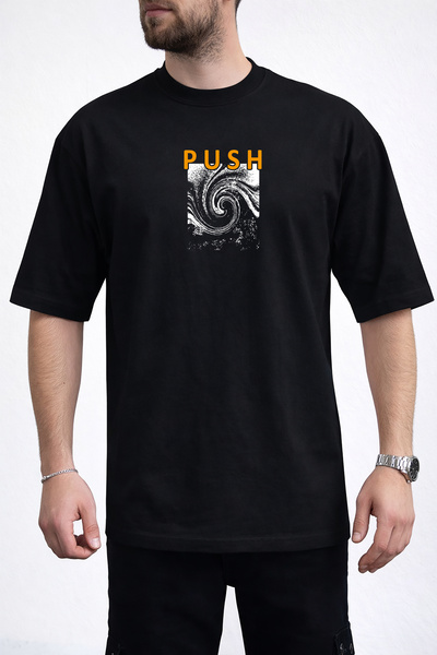 caddekombin Tricou negru pentru bărbați, cu model Vortex, cu imprimeu Push Te...