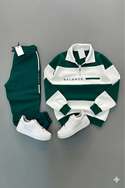 LiyAdaCo Unisex/ Men's Balance Printed Tracksuit Set Green Polo Collar Sweats...