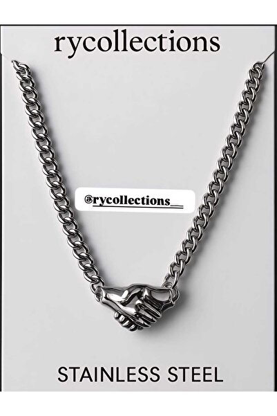 rycollections Silver Color 2 Pieces Magnetic Hand-In-Hand Couple Lover Necklace