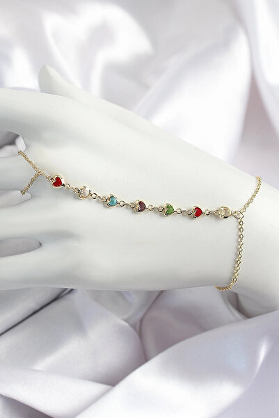 shopwave Brass Colored Heart Zircon Stone Y Model Gold Color Women's Shahmeran