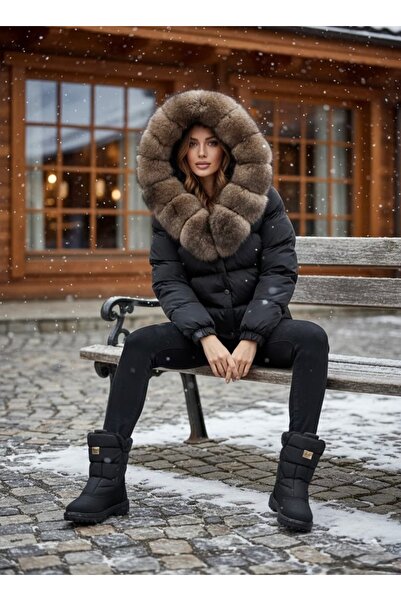 Levin Peak No.01 Grand Prime Kadın Şişme Mont Kürk Kapüşon ( Bej - Mürdüm - S...