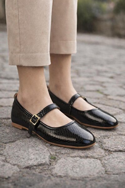 MODAONN Balerini de damă cu cataramă aurie și curea