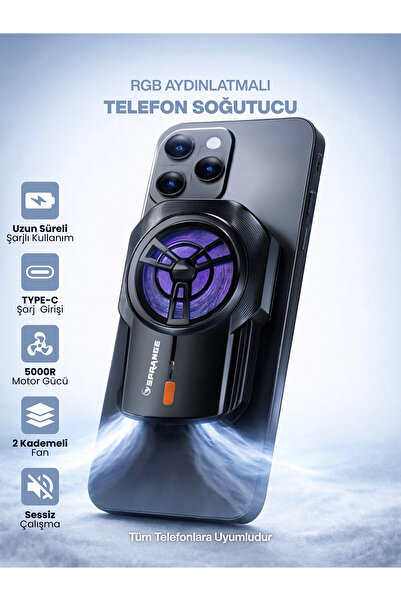 SPRANGE 2 Kademeli Tüm Akıllı Telefonlara Uyumlu RGB Cep Telefonu Soğutma Fan...