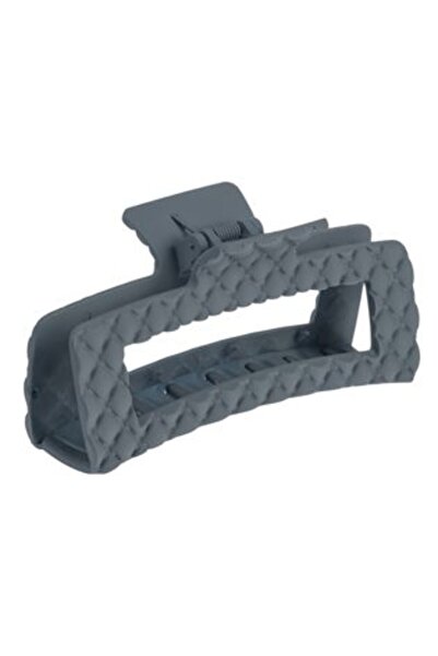 SHOPIENS Matte Dark Gray Quilted Hair Clip for Women 12 cm