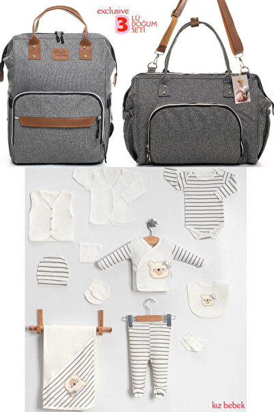 Beyaz Bebek 3'lü Bebek Doğum Seti (10 PARÇALI HASTANE ÇIKIŞ SETİ,ANNE&BEBEK B...