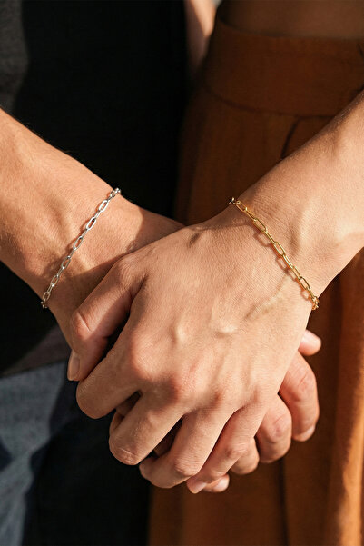 ByFlorya Jewelry Steel Paperclip Oval Ring Lover Bracelet 2mm Tarnish Resista...