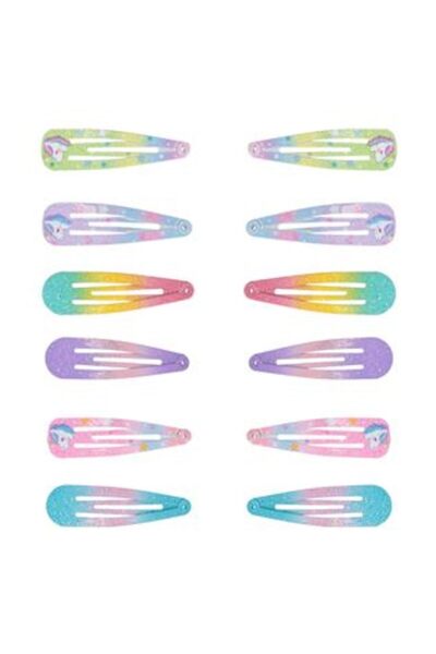 SHOPIENS Metallic Hair Clips for Kids Rainbow Glitter Unicorn 5 cm - 12 pcs
