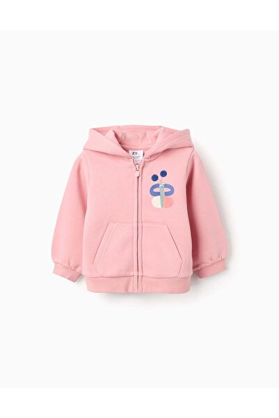 Ziddy جاكيت وردي اللون بغطاء رأس من الصوف الناعم مزين بطبعة على الصدر، مناسب ...