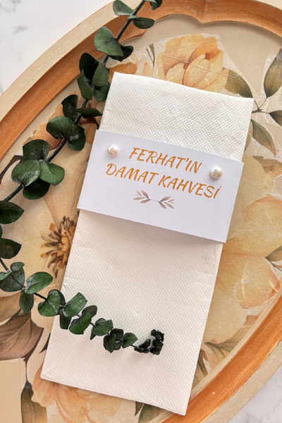 loyderlena Damat Kahvesi Peçetesi Cepli İncili – Söz Nişan Düğün Peçetesi İsm...