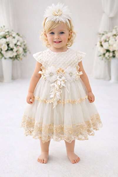 SÜSLÜ PİNK KİDS فستان طفلة مولودة حديثًا، فستان زفاف من الدانتيل الفرنسي
