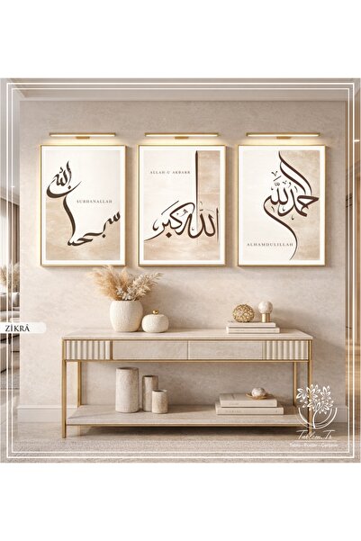 Tablomtr Zikra - Dijital Baskılı Gold Metal Çerçeveli Gerçek Camlı 3'lü Dekor...