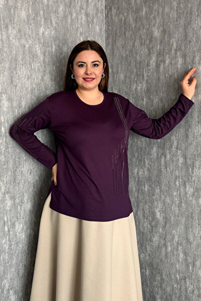 ModaPlaza Bluză de damă cu broderie cu pietre în față și pe mâneci 002