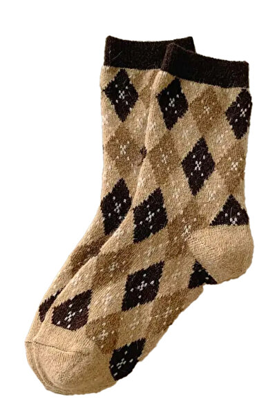 EFAYN.RO Women's socks, warm model with graphic print, size 38 – 42, coffee, ...