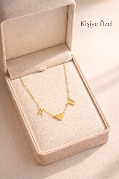 Auryne Jewelry 925 Ayar Gümüş Kişiye Özel 2 Harfli 14 Ayar Altın Kaplama Gold...