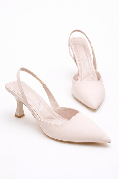 ELAIA SHOES Avira Beige Thin Heeled Elastic Back Strap Stiletto Women's Heele...