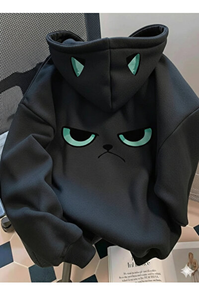 NİCE Unisex Siyah Funny Angry Face Siyah Hoodie