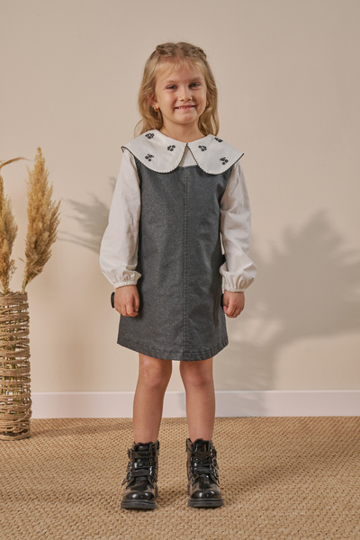 Minipodyum Kız Çocuk Elbise Gömlekli Simli Bayramlık