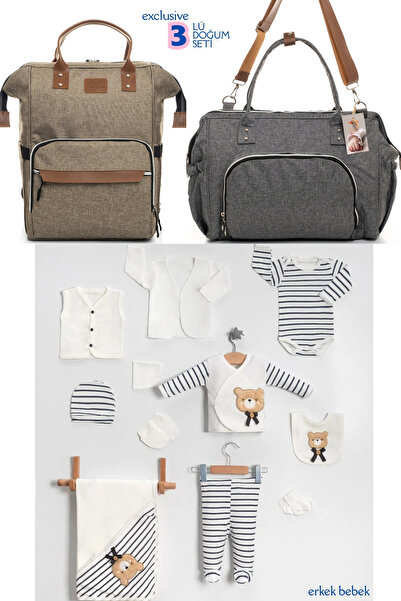 Beyaz Bebek 3'lü Bebek Doğum Seti (10 PARÇALI HASTANE ÇIKIŞ SETİ,ANNE&BEBEK B...