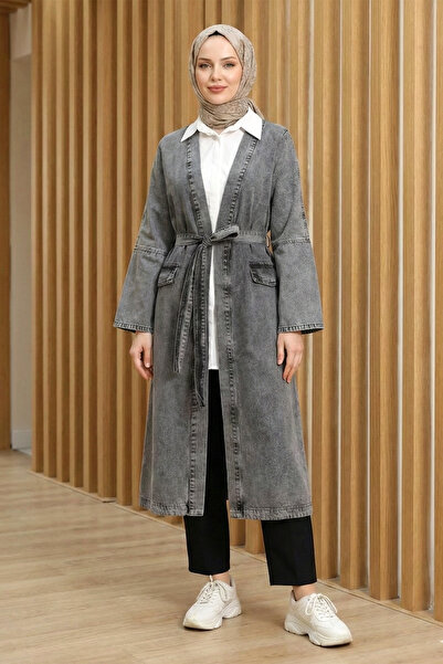 Kirazgym Women's Belted Denim Cap with Pockets - Smoked