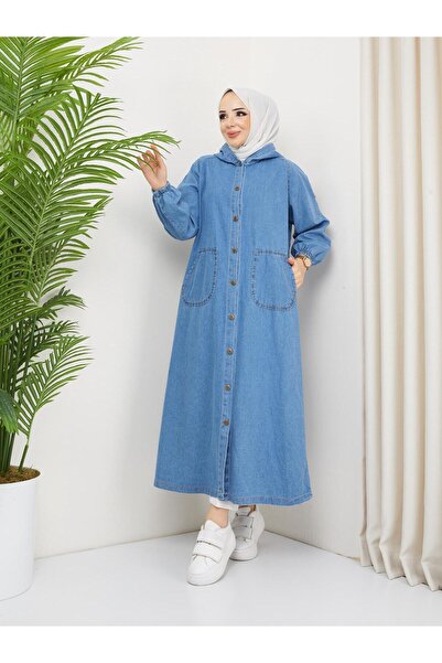 RACE FASHİON Rubber Detailed Hooded Denim Trench Coat Rc1303039
