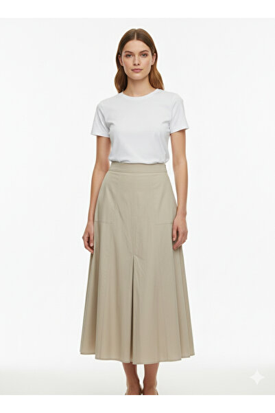 Novinka Black High Waist Midi Length Bell Skirt with Pockets