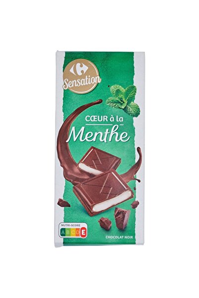 Carrefour Sensation Taleta de ciocolata neagra cu menta, 150g