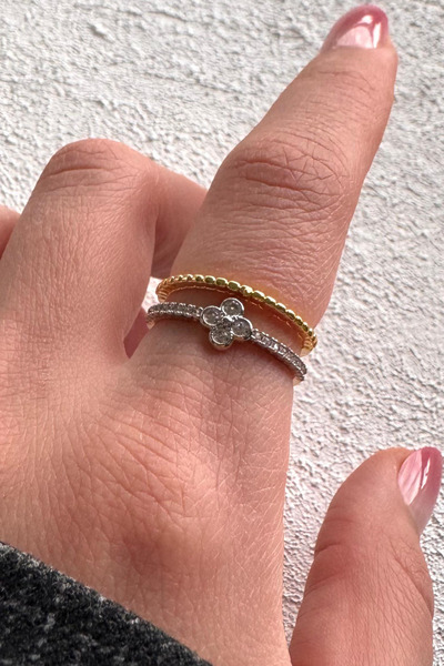 Leo'Stone V.I.P Double Color Series Zircon Stone Clover Detail Double Set Gol...