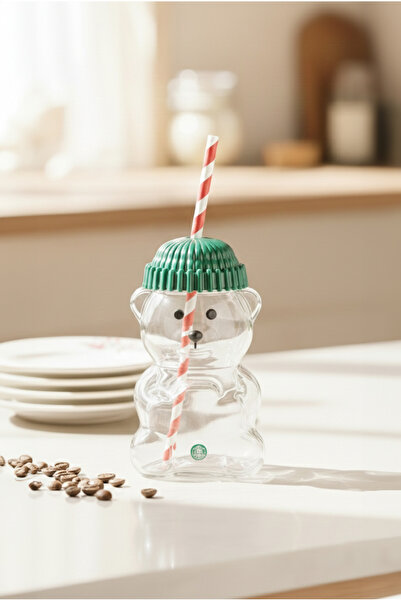 FH finehome كوب زجاجي على شكل دب مع مصاصة