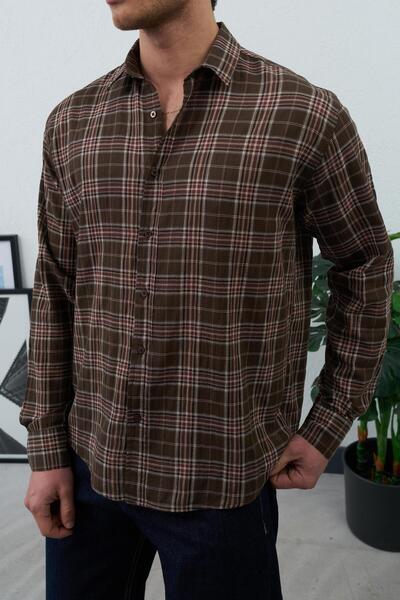 duo fideles Men's Plaid Patterned Long Sleeve Breathable Fabric Regular Fit B...