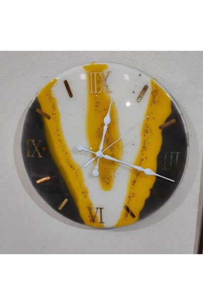 Home VeraGlobe Epoksi Duvar Saati 33 cm Roma Rakamlı Altın Nehir Desenli Ultr...