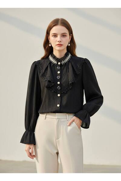 Rabiossa Kadın Vintage Stil Volanlı Şifon Gömlek