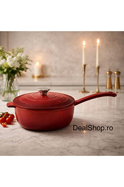 dealshopromania ENAMELLED CAST IRON DEEP PAN + LID 24 X 8 CM, 2.5 L, RED LINE...