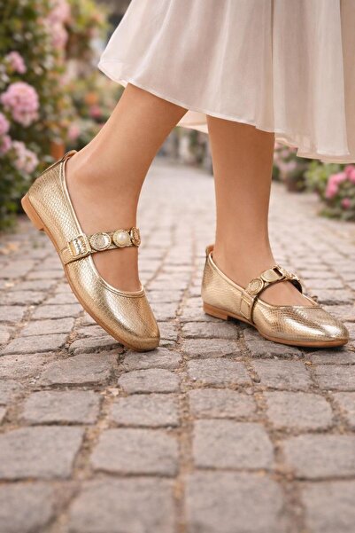 MODAONN Balerini casual aurii cu model crocodil pentru femei