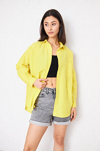 comstar Women's Trendy Yellow Tunic Shirt with Pockets and Buttons