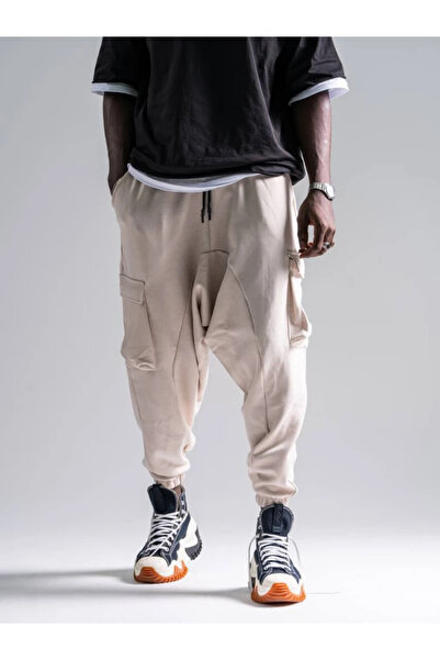 FıttingRoom شالوار بيج مع جيوب للشحن وحزام خصر مطاطي